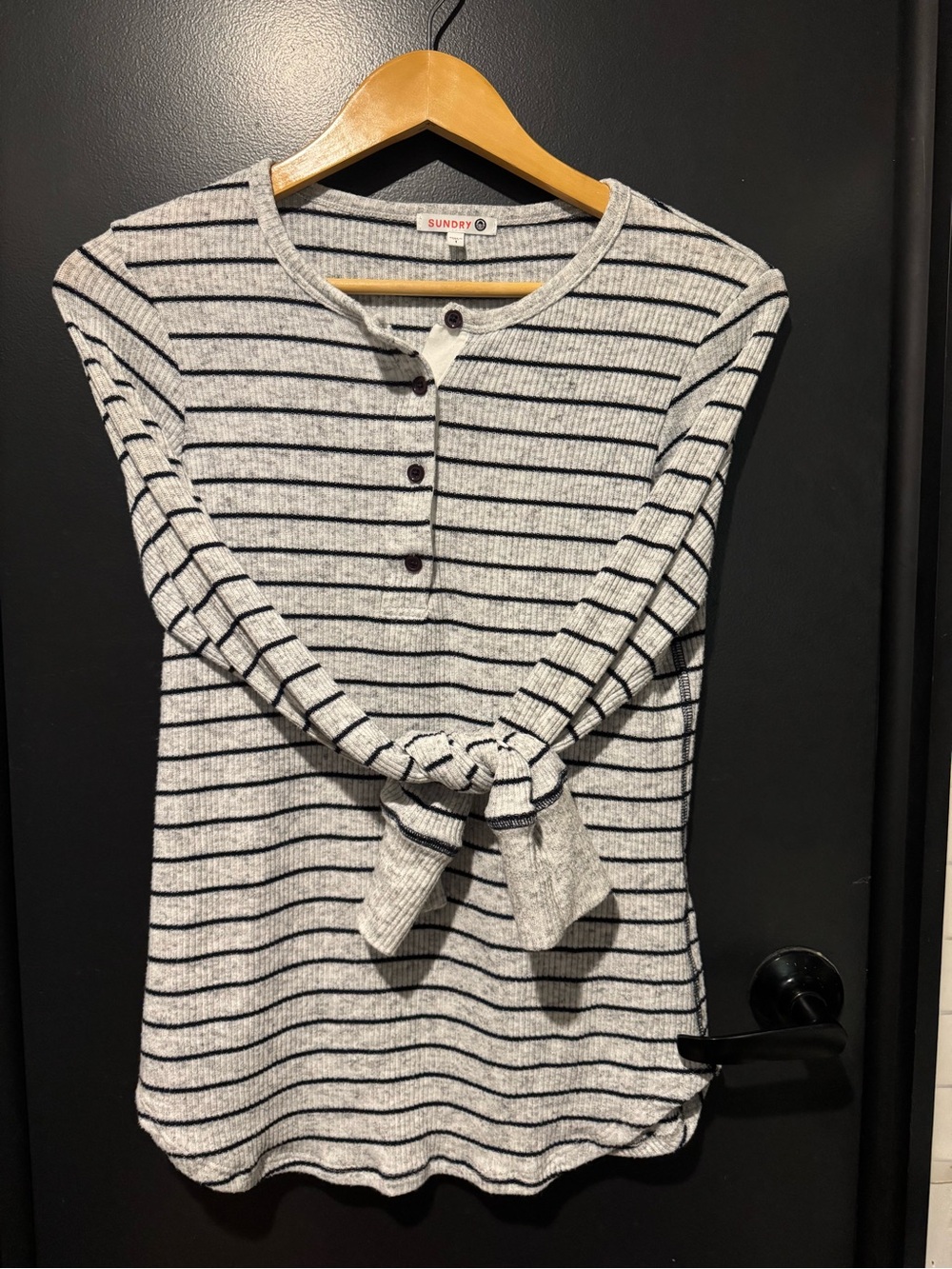 Sundry Grey & Navy Striped Long-Sleeve Henley
